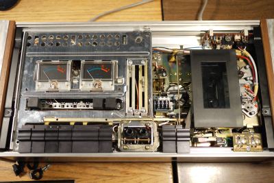 mess inside cassette player.